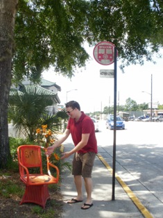 Artist Brendan O'Connor Places a "Sit Chair"